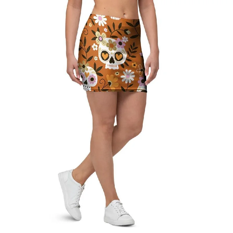 Yellow Sugar Skull Mini Skirt ruffled skirt detail