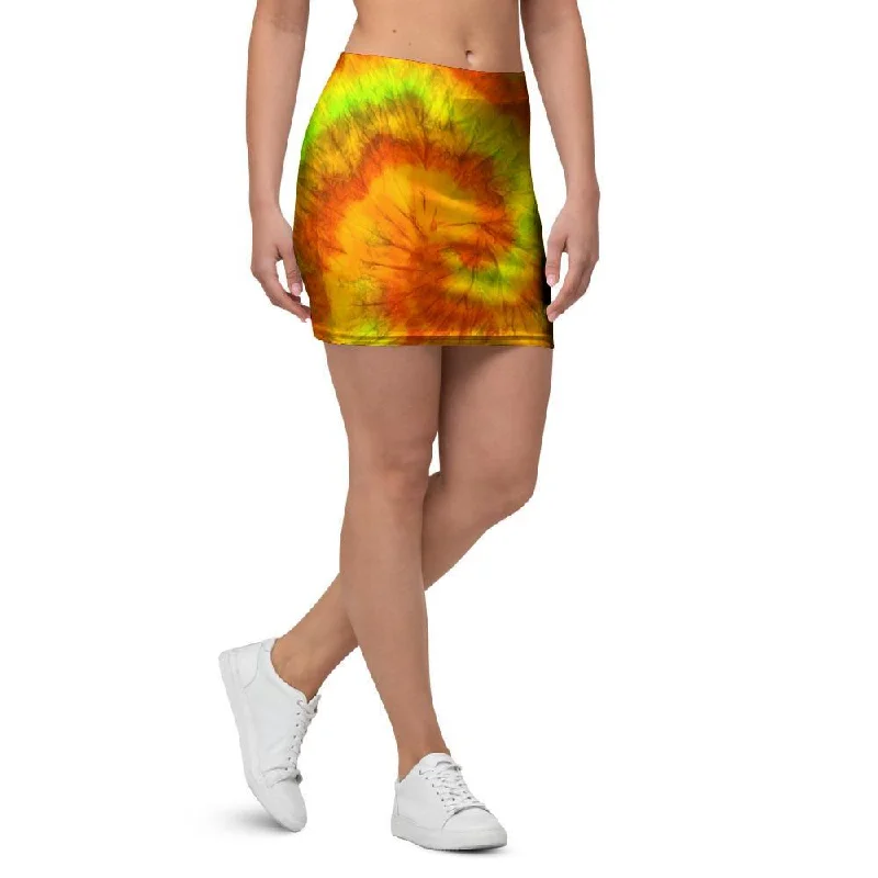 Yellow Tie Dye Mini Skirt belted skirt waist